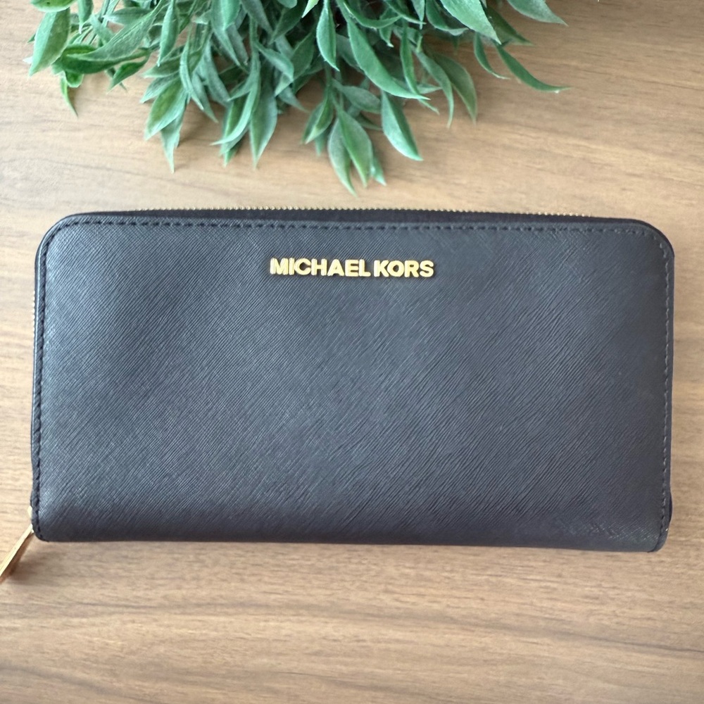 EUC Michael Kors Black  Wallet with Gold Accents